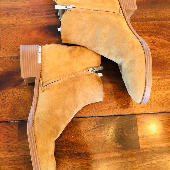 Calvin Klein Boots Dhara Brown Logo Buckle Ankle Booties Faux Suede I bought new - Picture 6 of 12